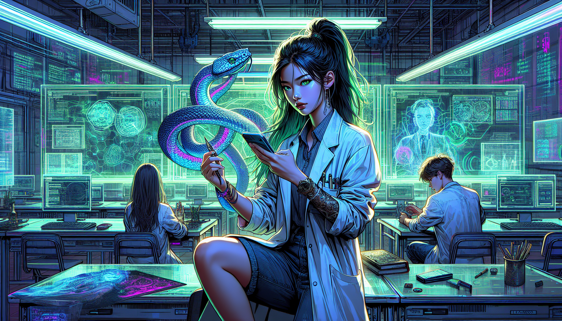 Aria, Zeke, and Lumina in a tense discussion in an empty classroom.