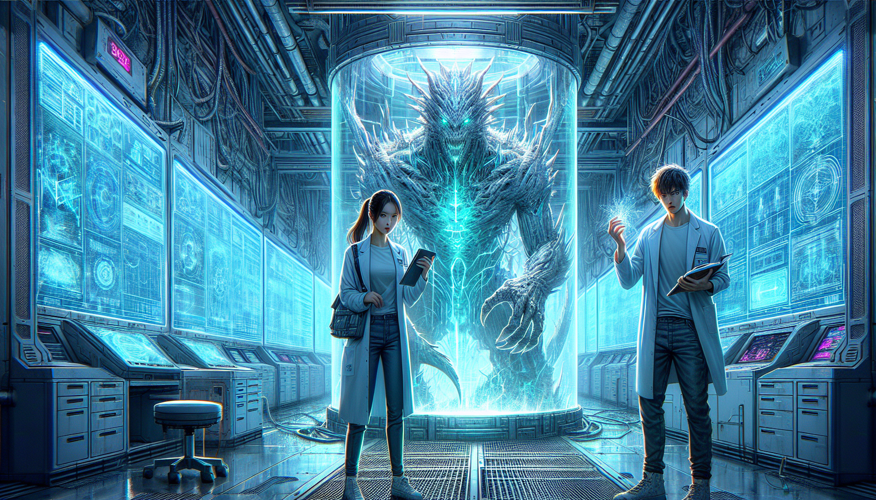 Aria and Zeke discover a hybrid creature inside a hidden laboratory.