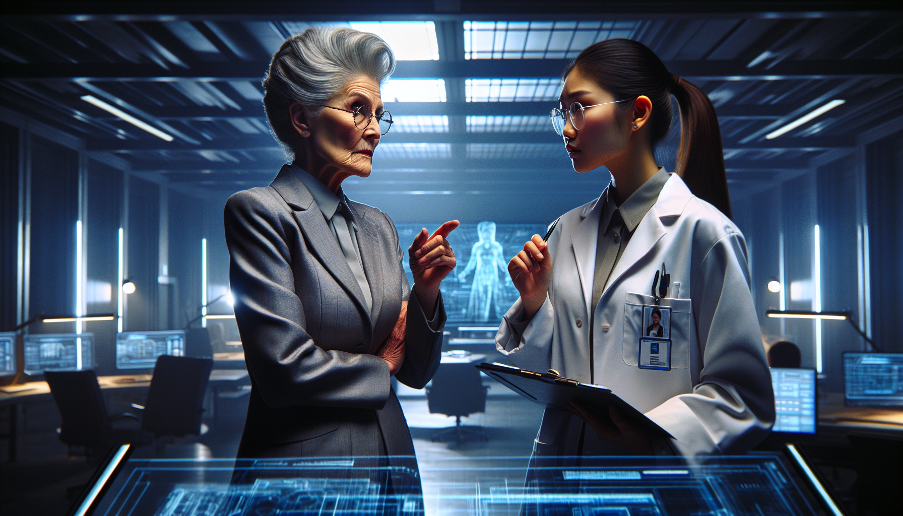 Dr. Marsh coldly reveals project details to a defiant Aria.