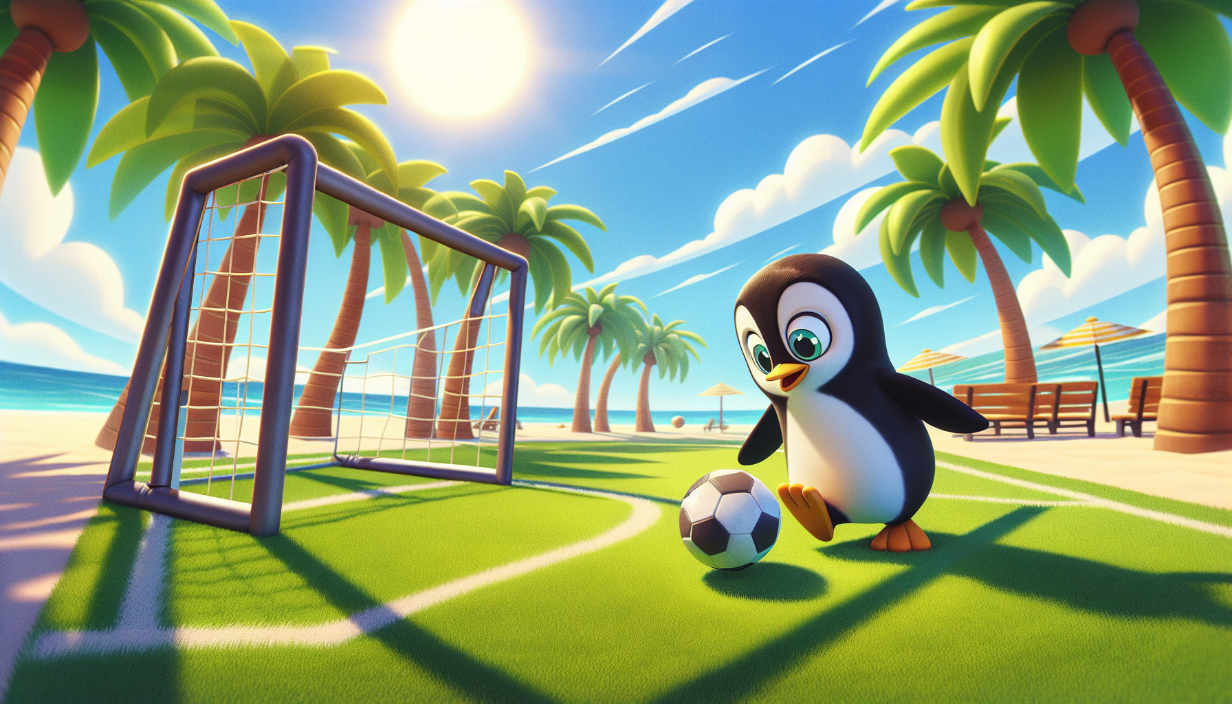 Pippin, the goalkeeper, dives to block a shot.