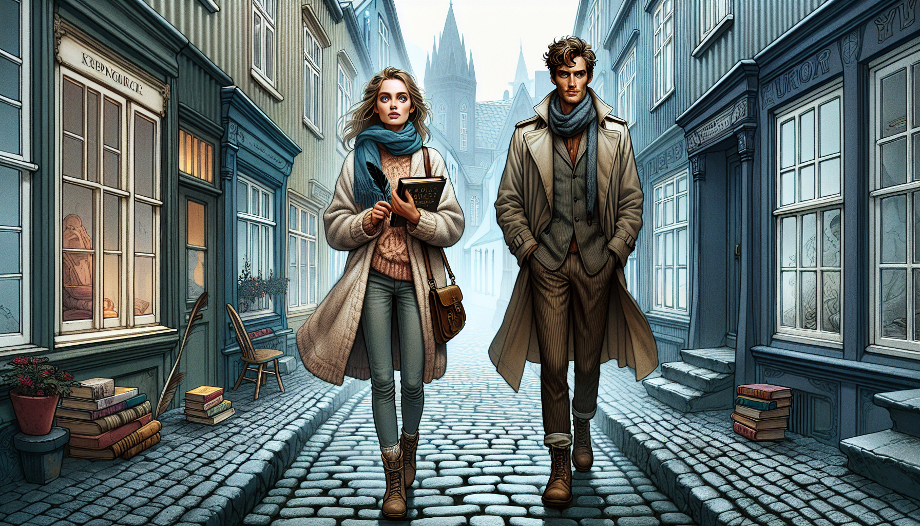 Ingrid and Magnus walk briskly through misty Reykjavik streets, feeling watched.