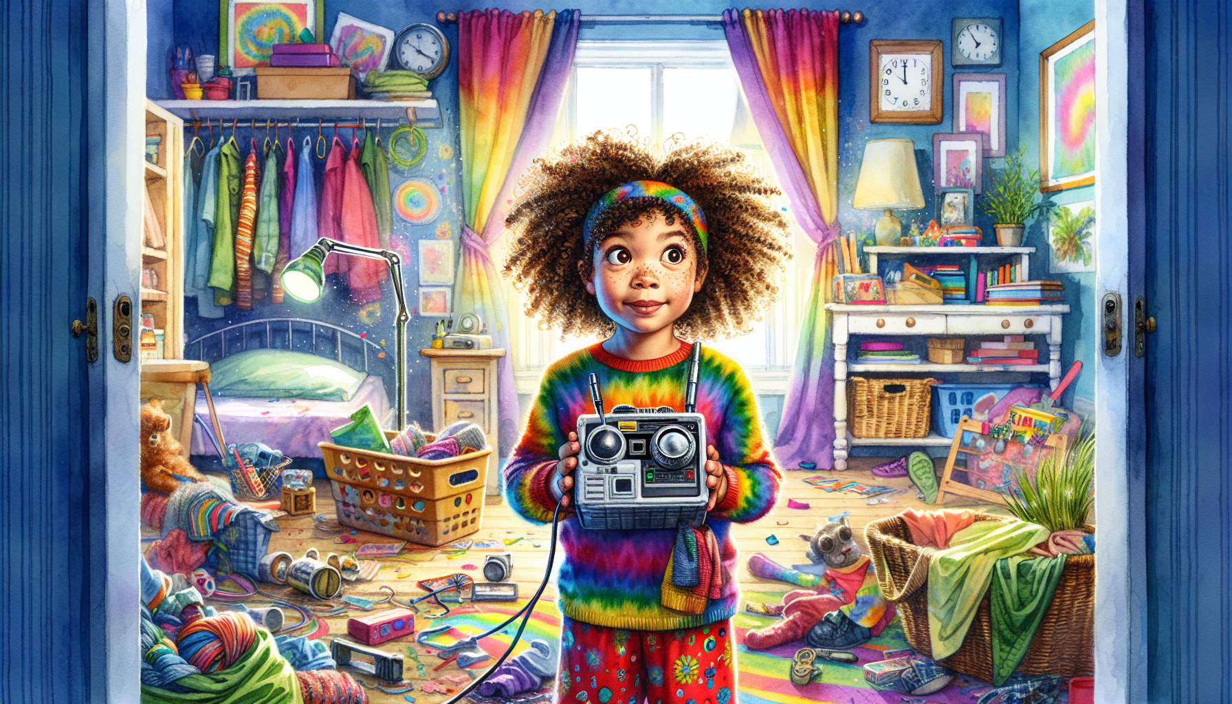 Betsy imagines herself as 'Agent Betsy' with a cereal box detector, scanning her room.