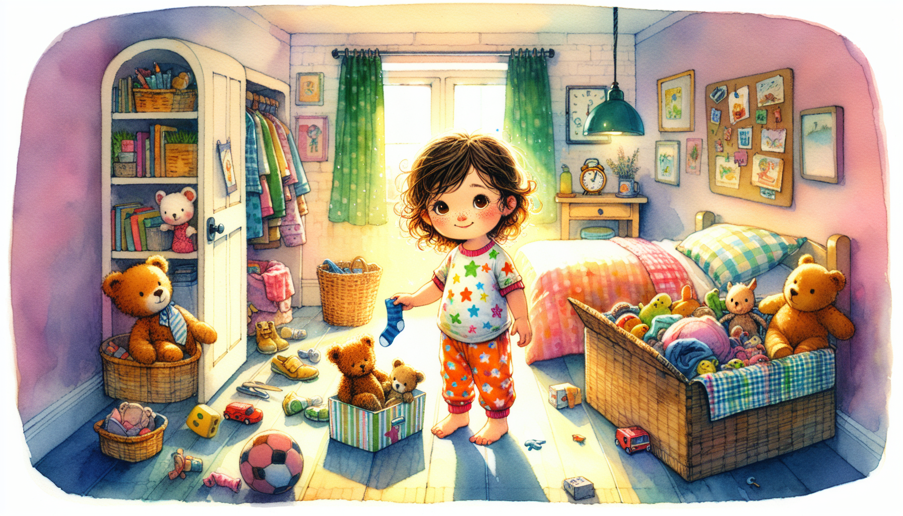 Betsy finds another sock in her toy box and feels triumphant.