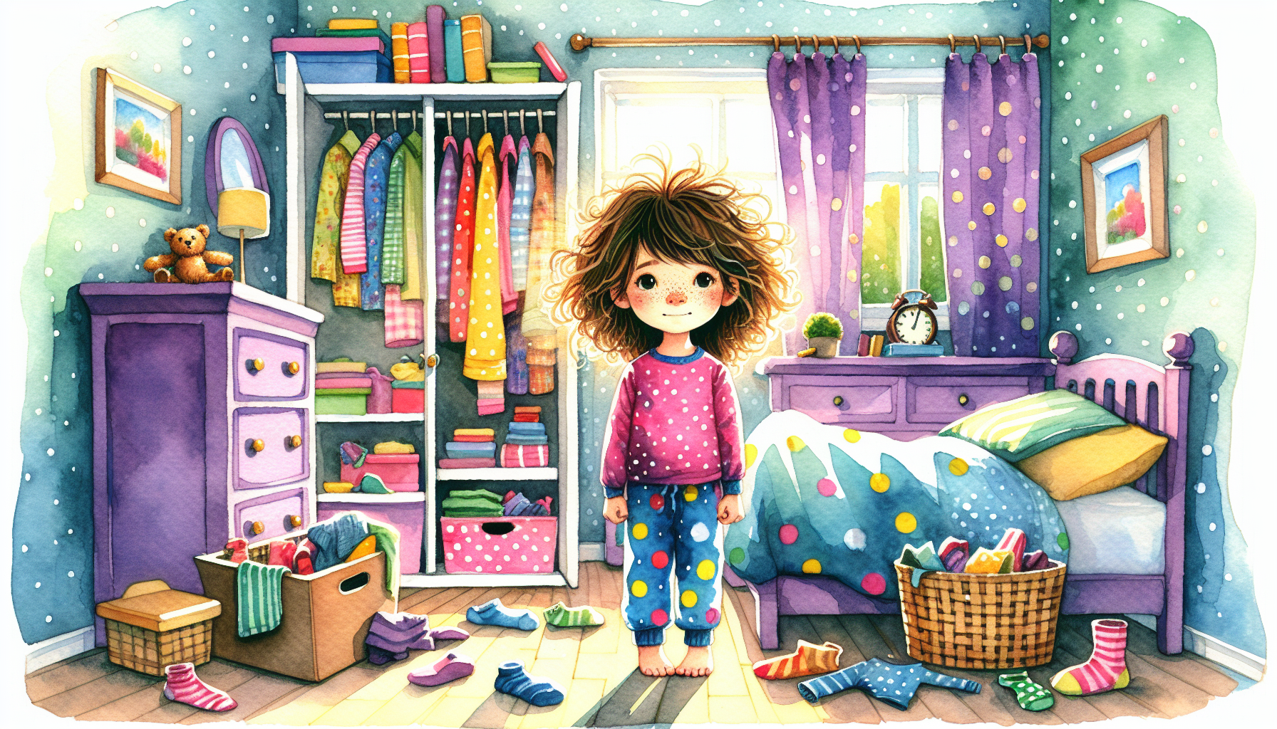 Betsy organizes her closet, imagining it as the Sock Monster's hideout.