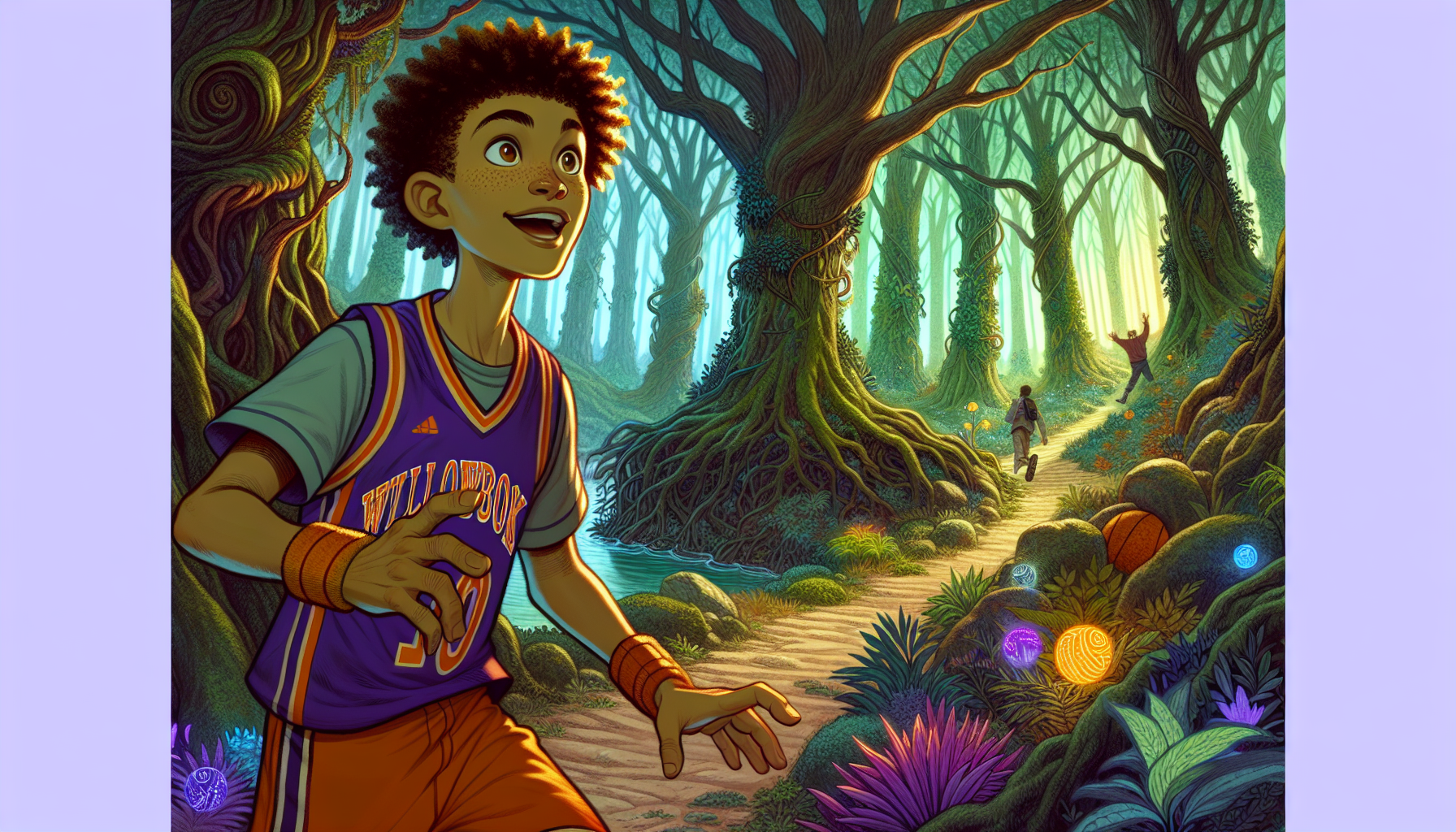 Milo follows the glowing compass through the enchanted forest.