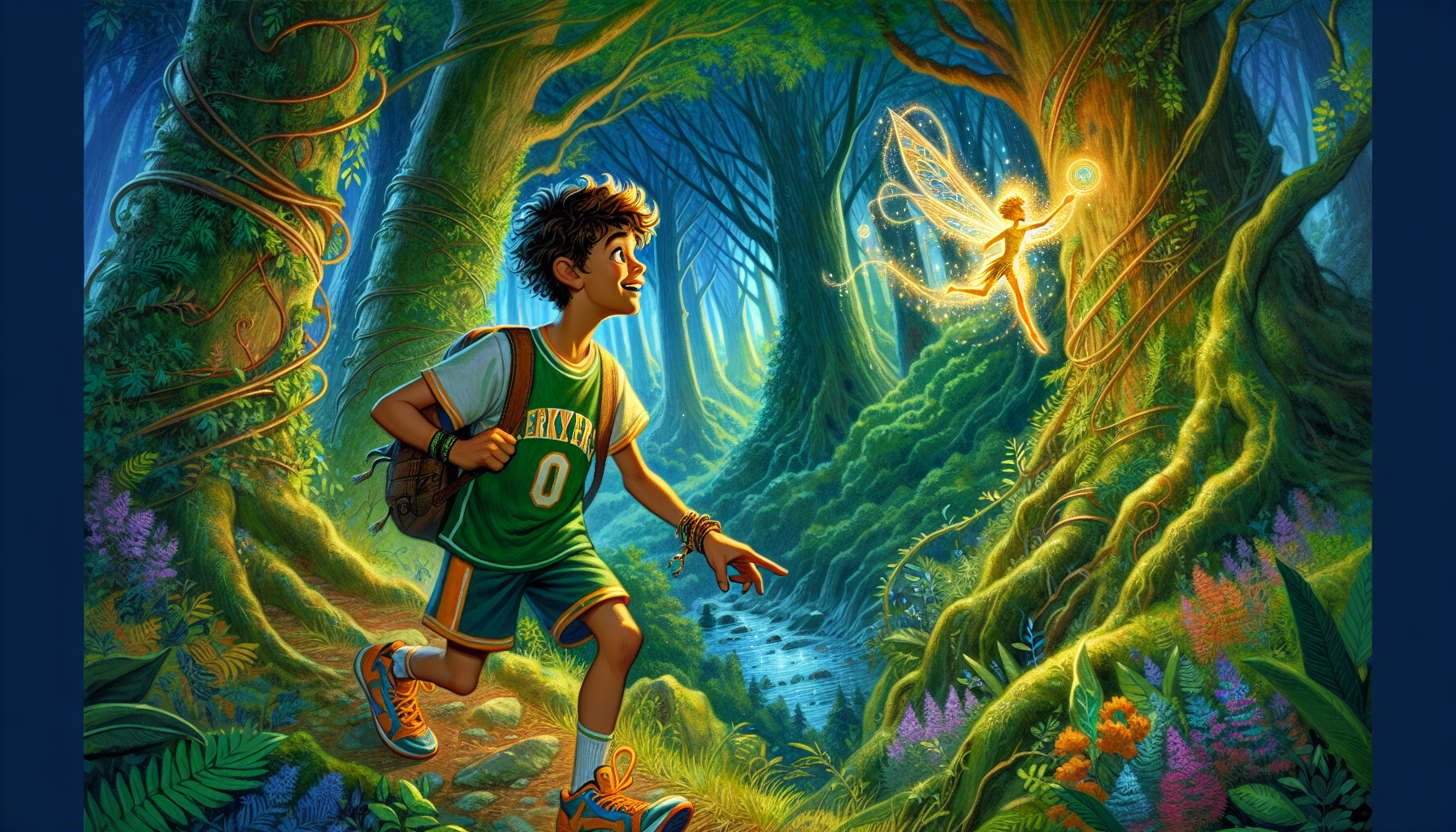 Milo encounters a shimmering sprite in the enchanted forest.