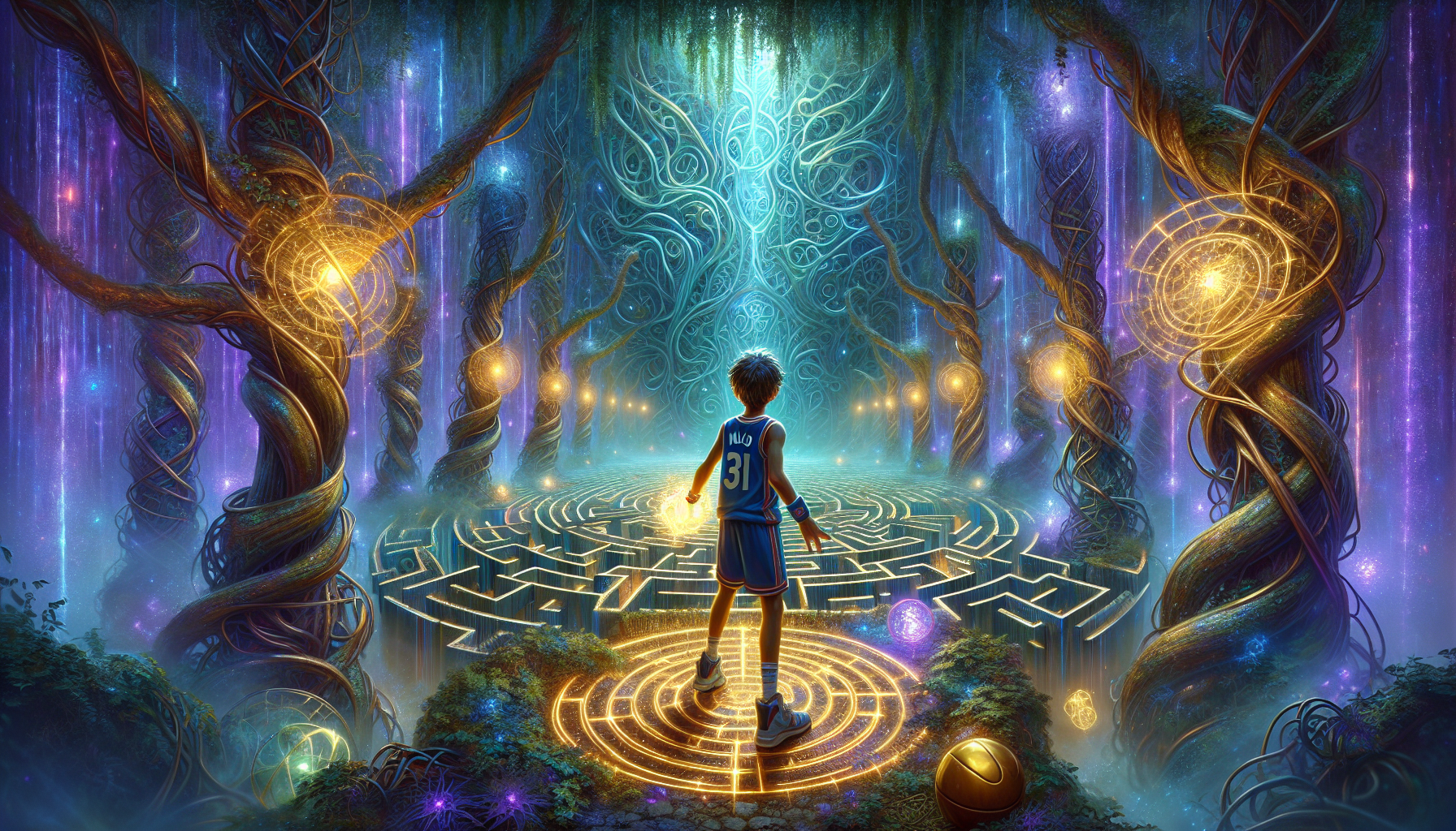 Milo reaches for the glowing Amulet of Light in the heart of the labyrinth.