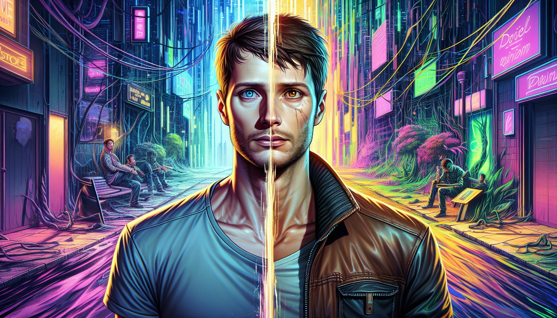 Daniel and Parallel Daniel blur and merge, their essences intertwining and forming a complete, unified being.