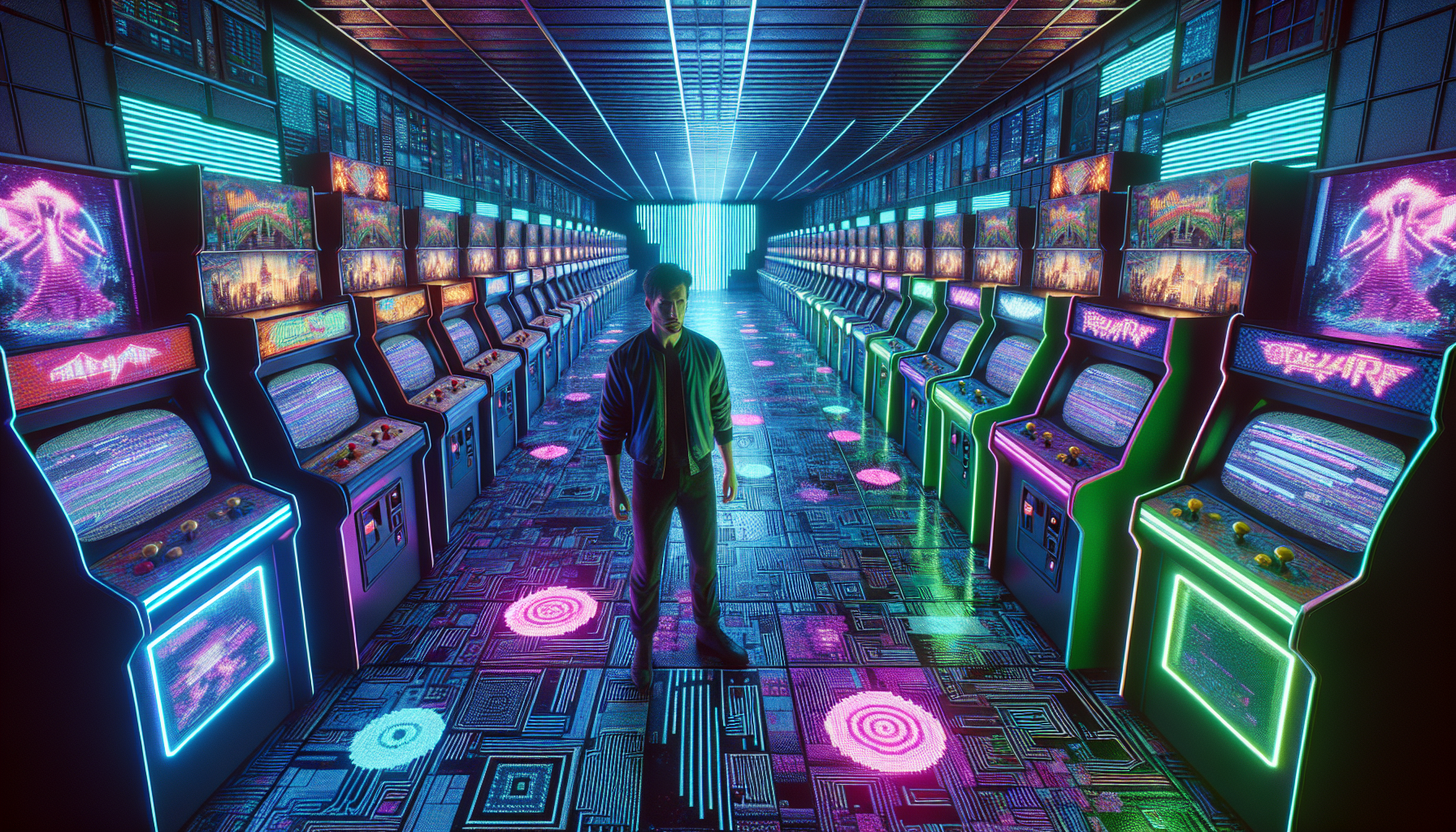 Jake encounters a glowing, unmarked arcade cabinet.