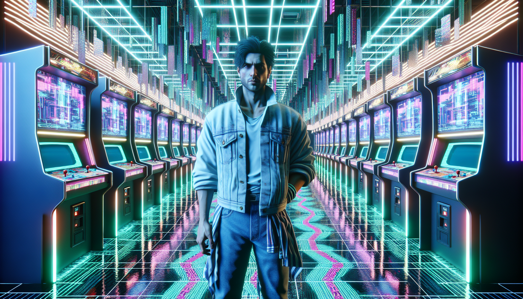 Jake is engulfed by glitchy disturbances as he starts playing.