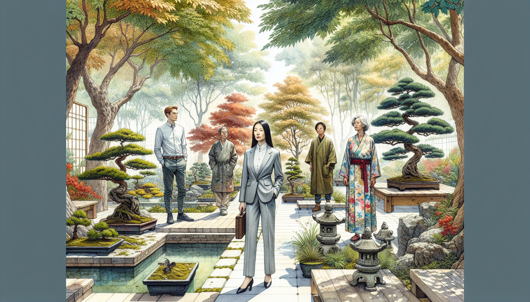 Mr. Tanaka explains the bonsai trees' symbolic connection to human souls.