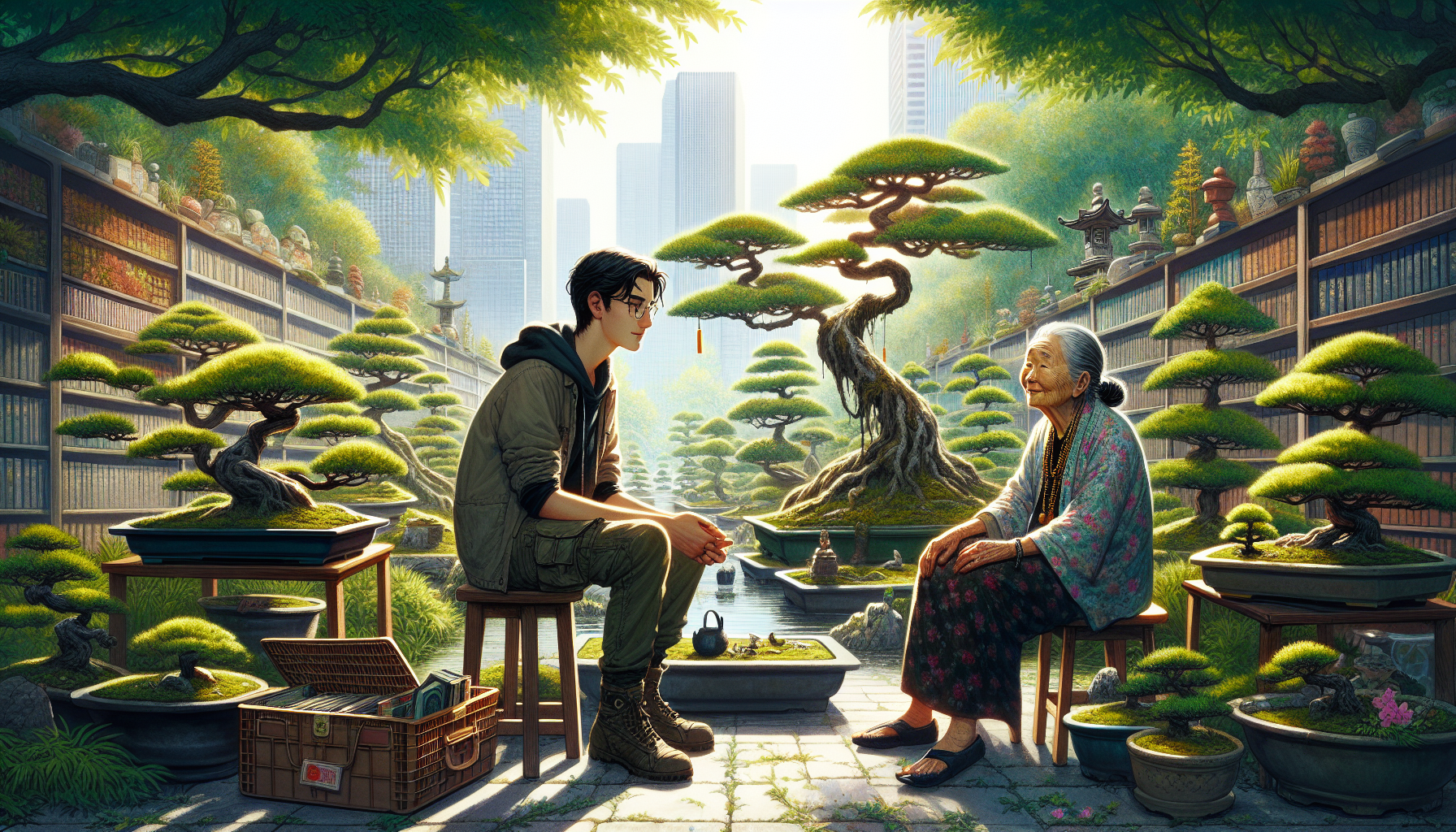 Takeshi listens intently to Emi's stories and lessons while they work together.