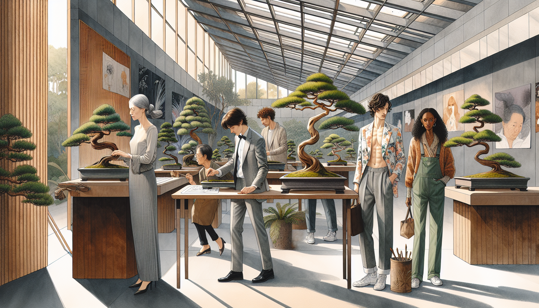 The bonsai trees prepared for the exhibition reflect the characters' inner journeys.