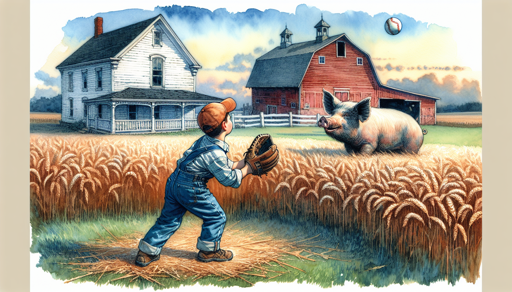 Big Boy catches a baseball with his mouth at Billy's family farm.