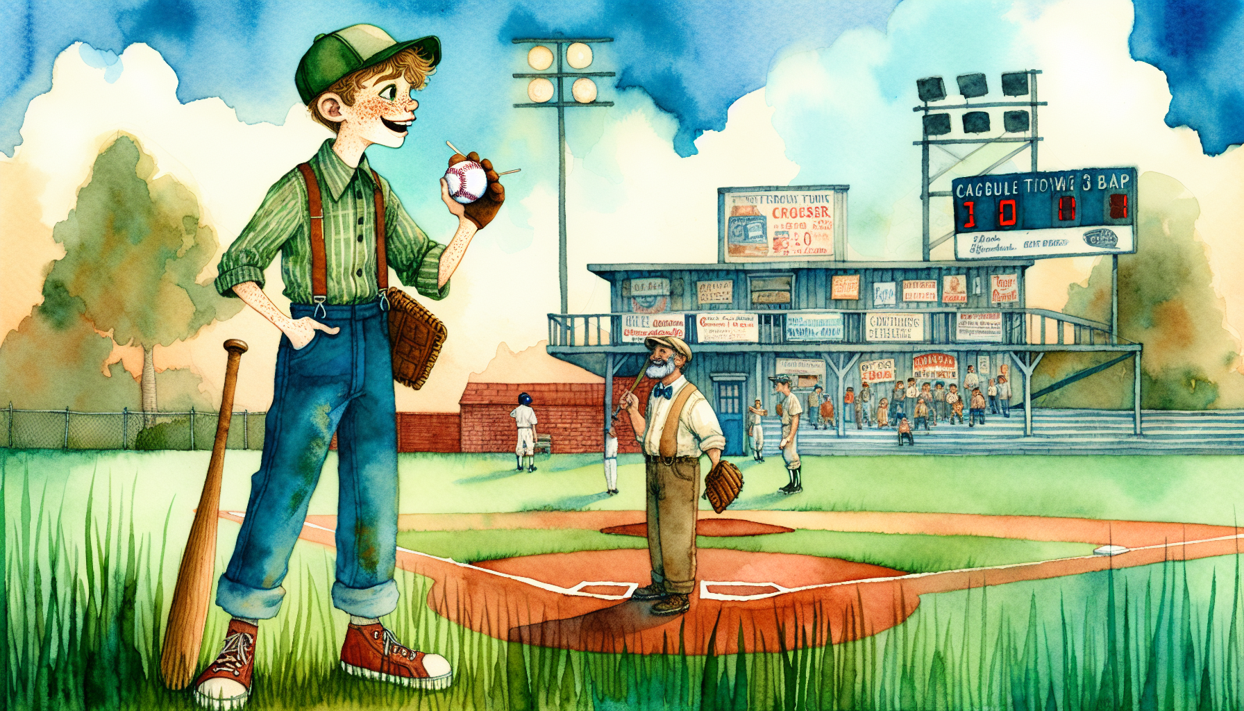 Billy excitedly talks to a skeptical Coach Johnson on the field.