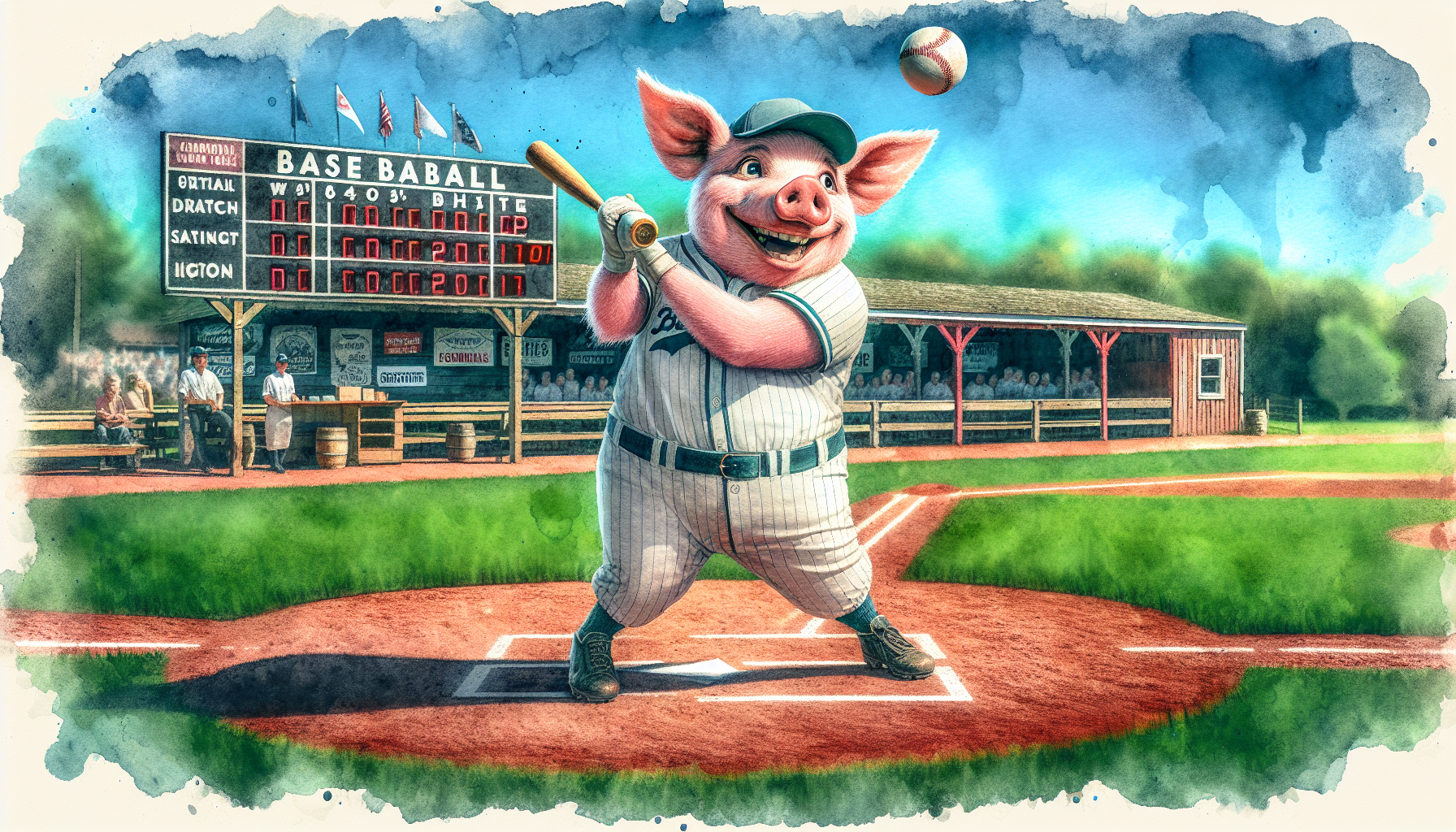 Big Boy hits the ball with a mighty swing as the crowd watches in awe.