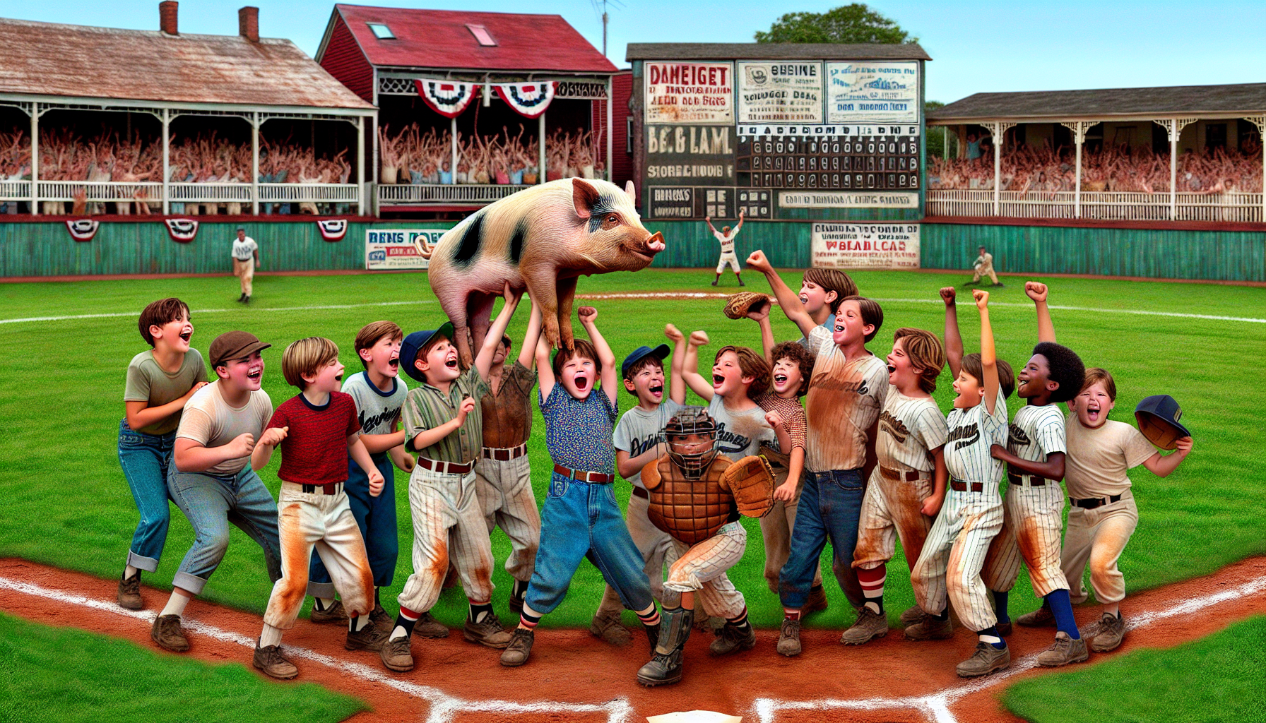 The team lifts Big Boy on their shoulders in celebration after the winning grand slam.