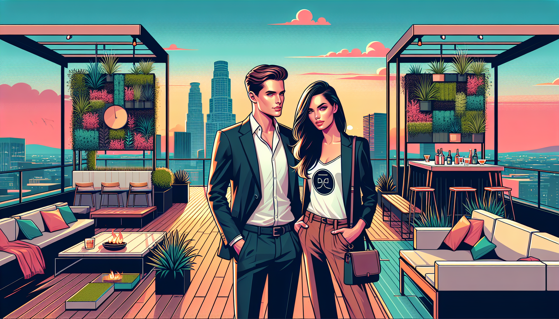 Tender moment on the rooftop terrace as Zoe and Alex watch the sunset and talk about their future.