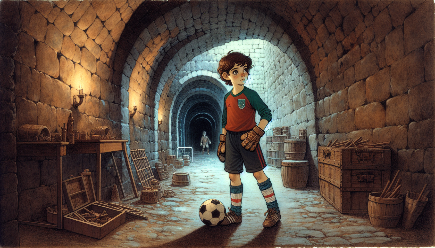 Oliver navigates through dark, trap-filled tunnels using soccer knowledge.