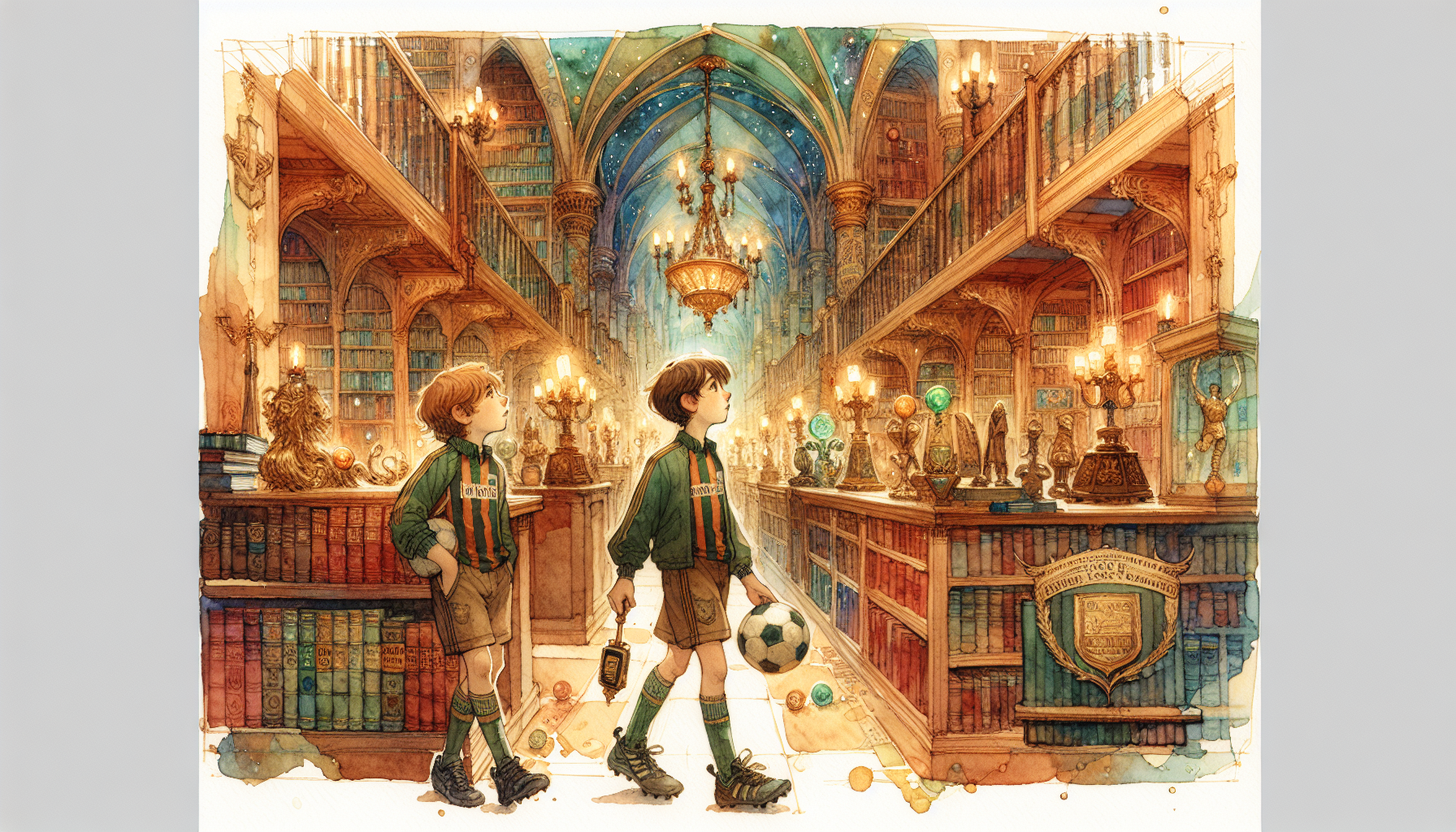 Oliver reads a riddle in the library while consulting Emma through a walkie-talkie.