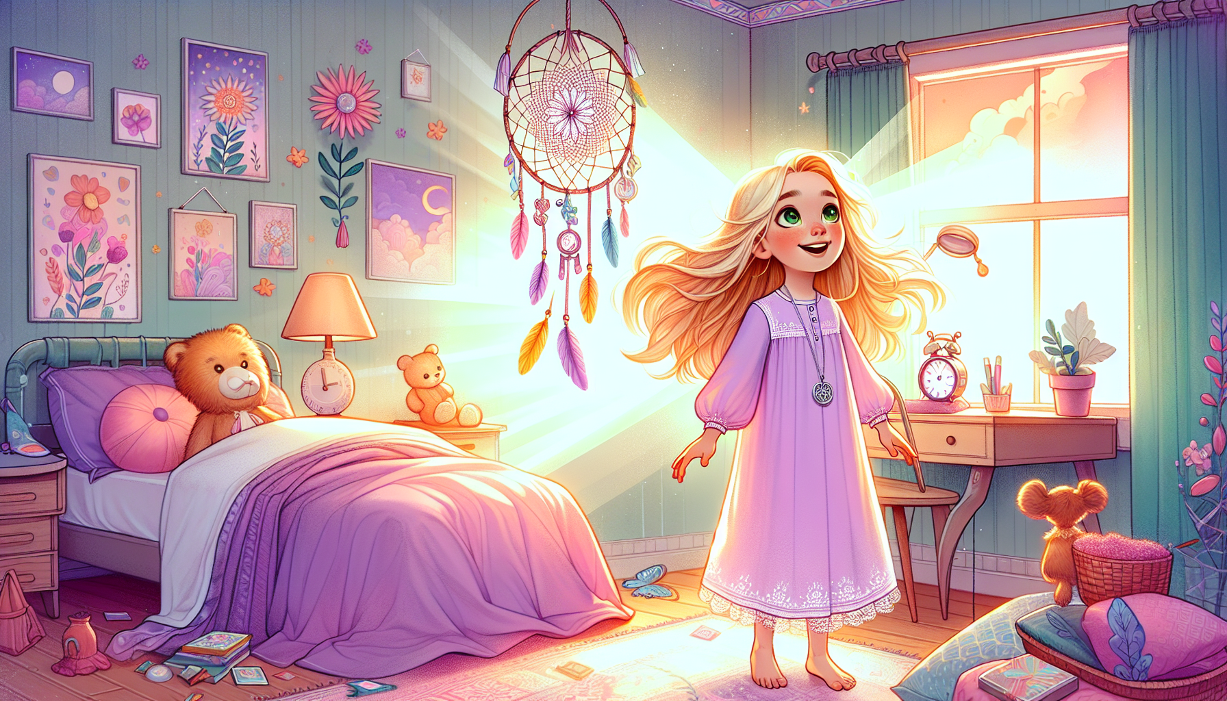 Lily waking up in her room, confident and ready for the day, symbolizing her growth and readiness for future adventures.