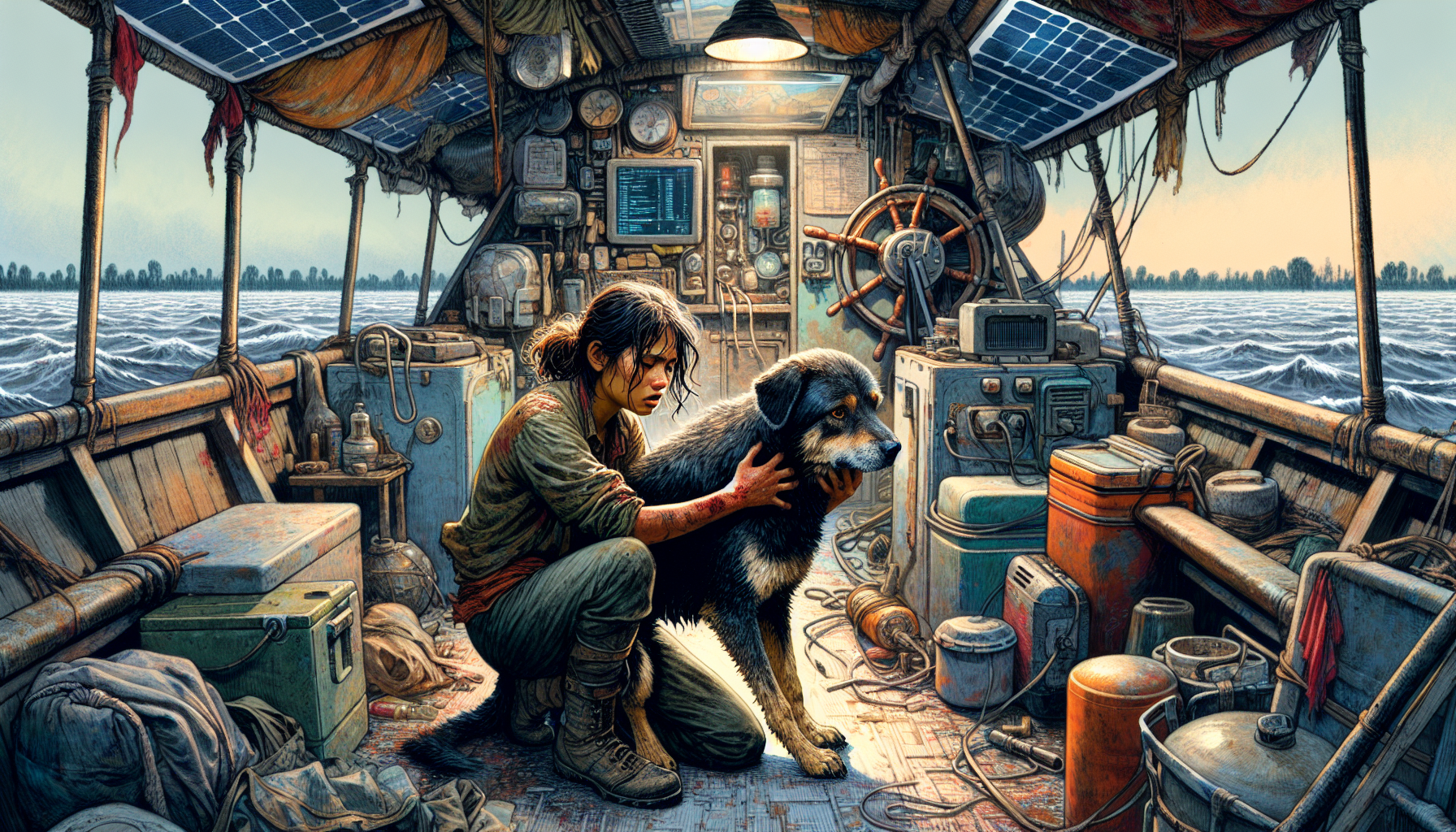 Beacon is injured by scavenger fire, with Aria tending to him anxiously as they flee.