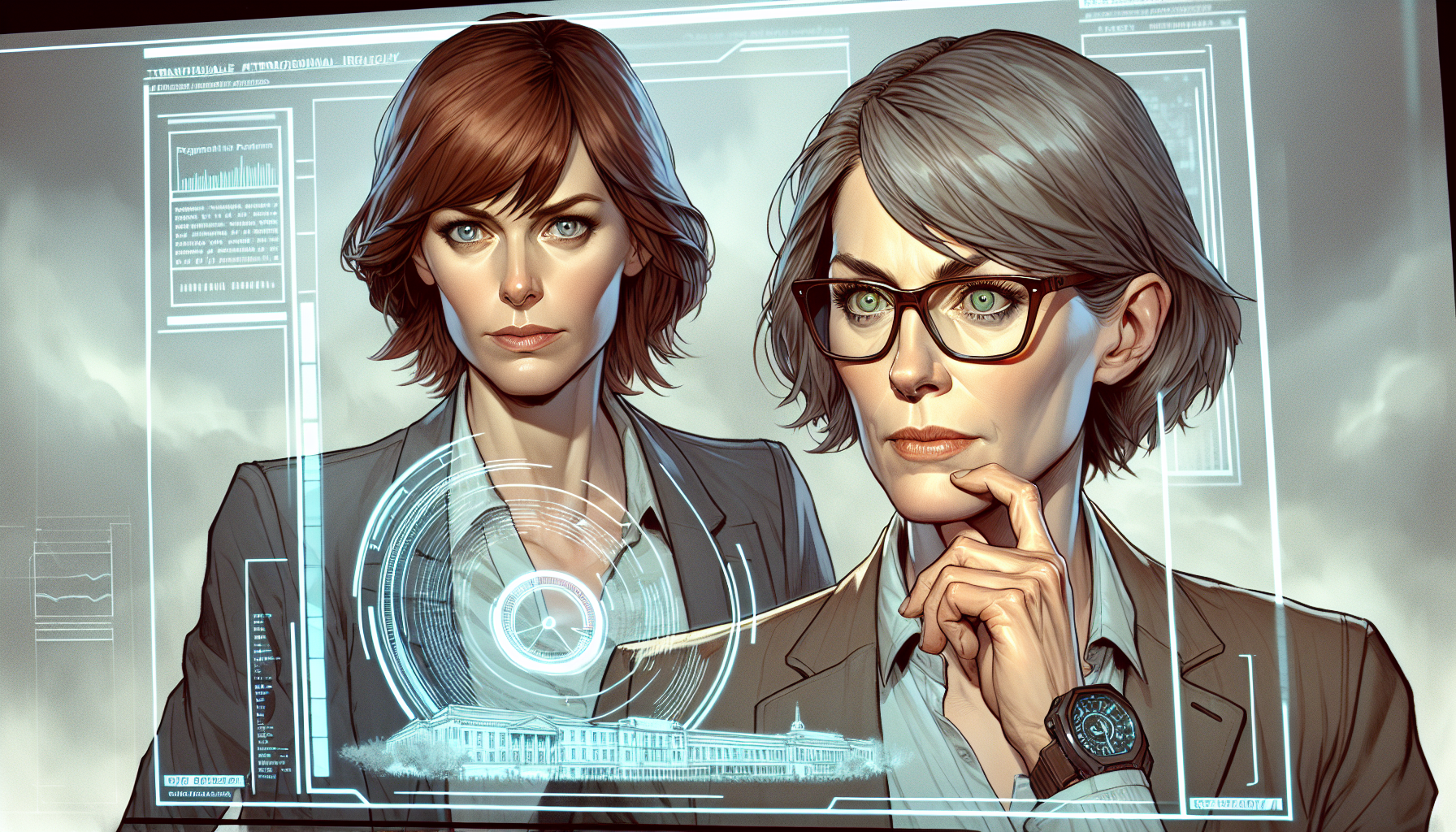 Dr. Eliana Voss and Zara examine a temporal anomaly on a holographic display.