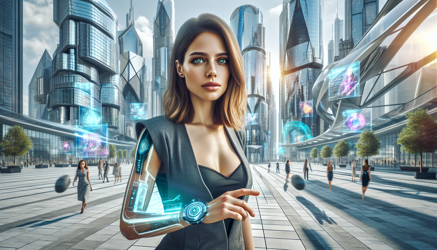 Zara encounters multiple versions of herself in the chaotic and fractured plaza.