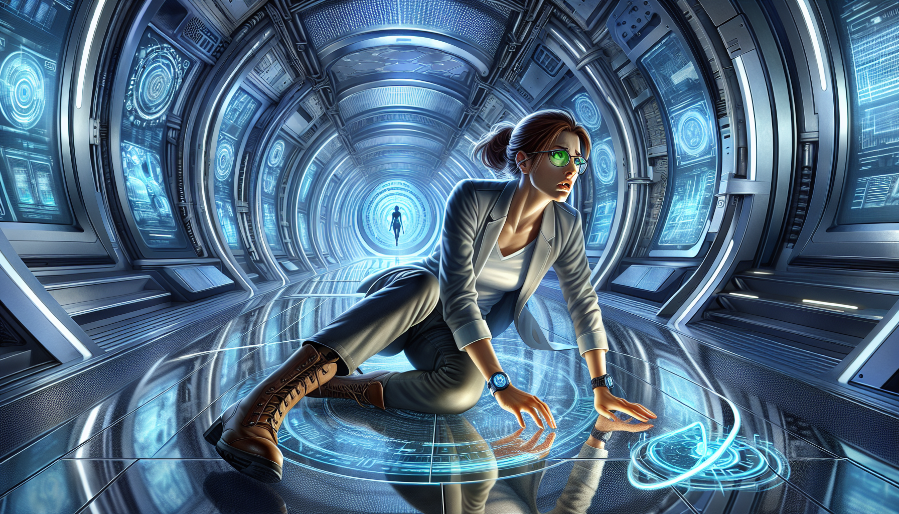 Zara collapses in despair inside the chamber as Dr. Eliana Voss rushes to her side.