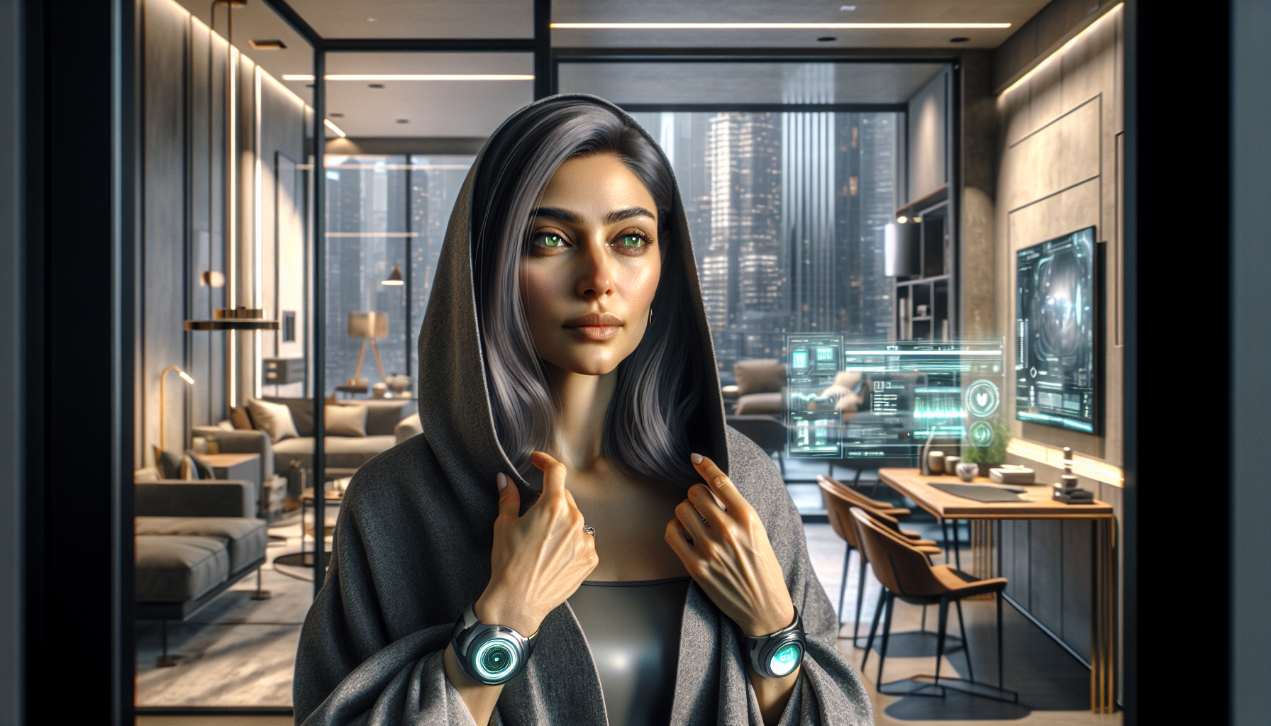 Older Zara adjusts her cloak in front of a mirror, showing signs of age and burden.