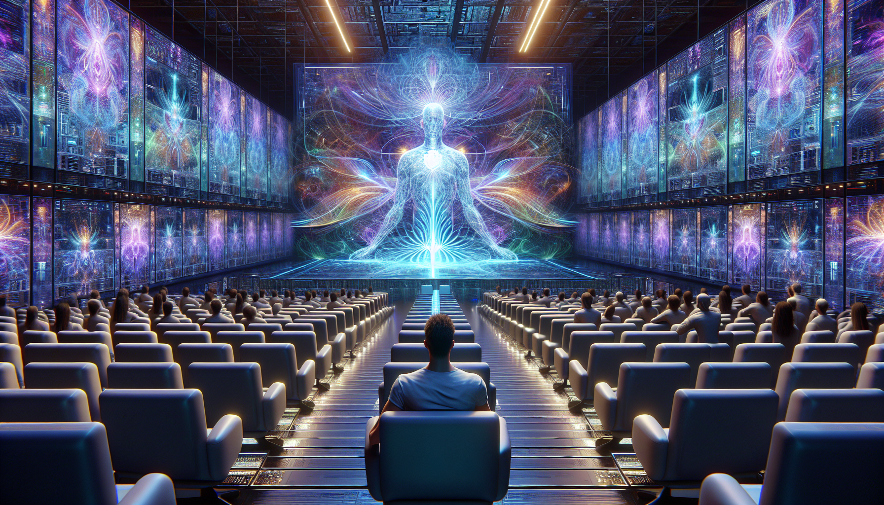 Ezra watches Prophet Zero's ethereal avatar among the anticipating congregation.