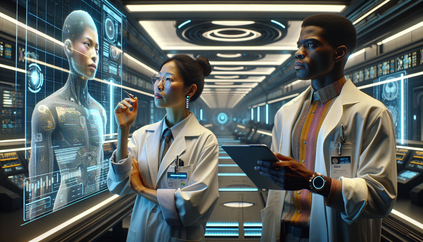 Dr. Evelyn Chen watches Marcus engage with Nexus during a cognitive test, aware of the hidden subroutine but unable to share her knowledge.