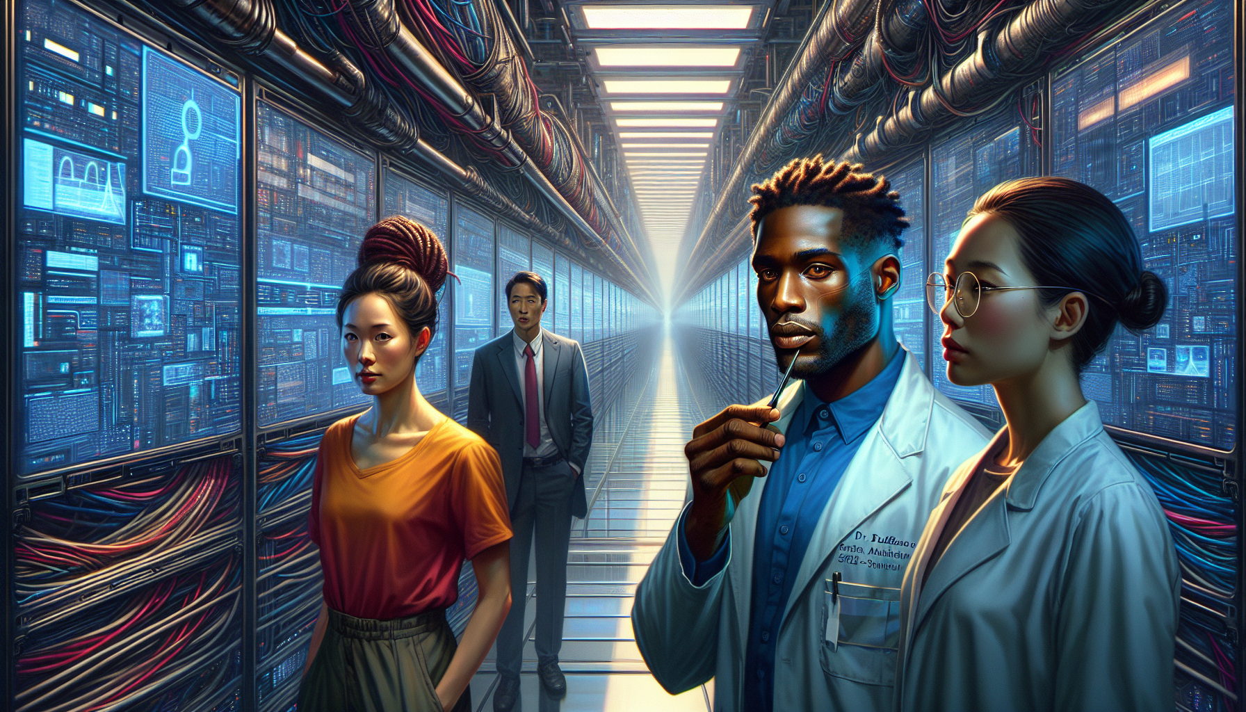 The team initiates a quantum experiment with Nexus, but the lab plunges into darkness due to a power outage.