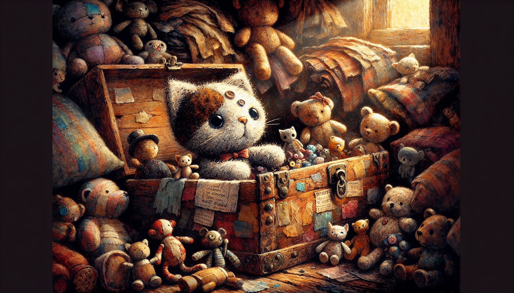 Lumi and her team work together to dig out an old toy chest buried under a pile of clothes in the attic