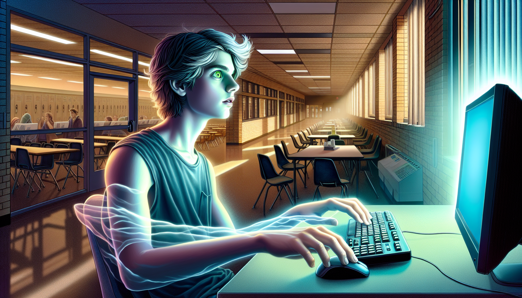 Invisible Alex accessing the school's computer.