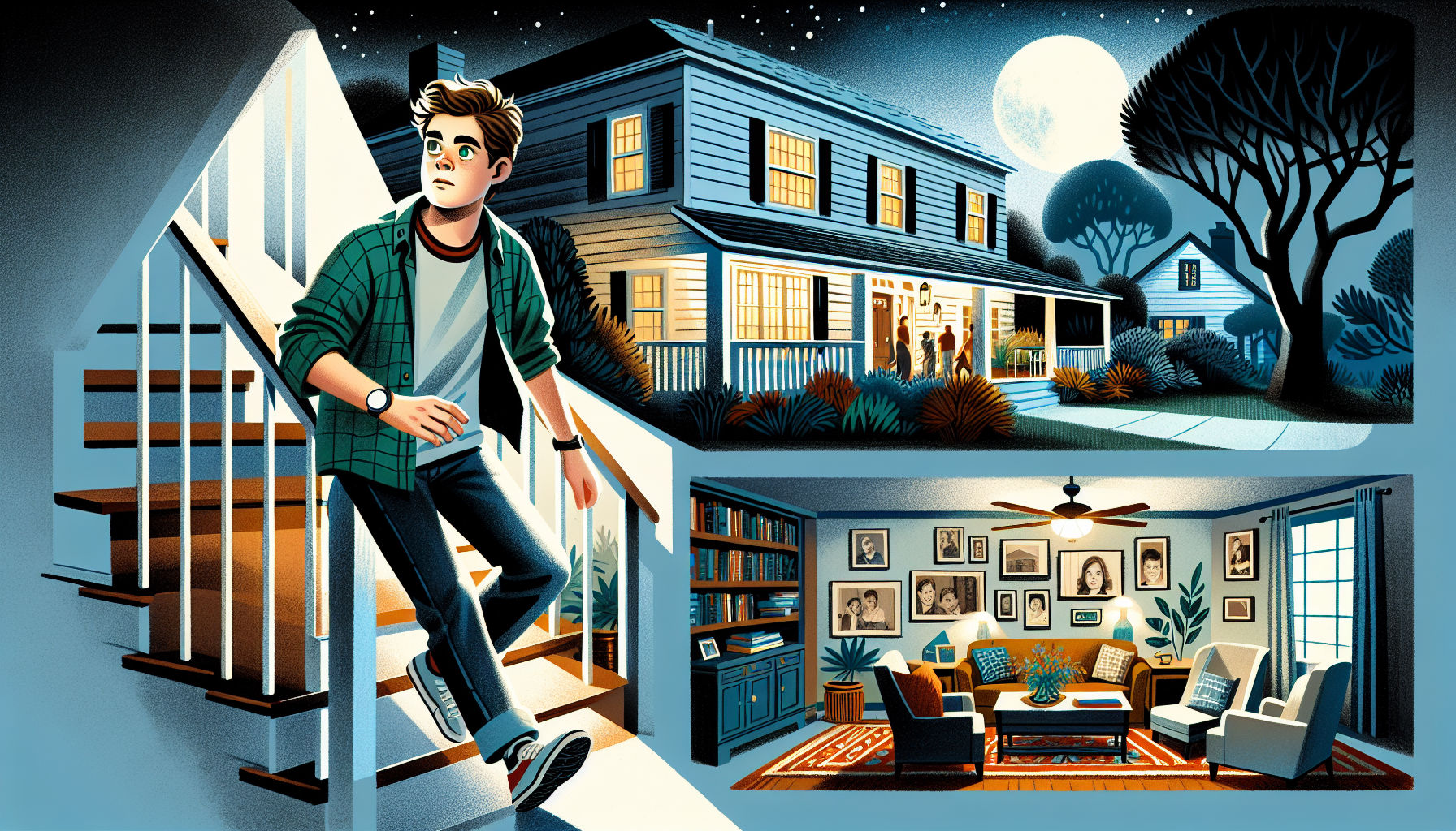 Invisible Alex fleeing his house in a panic.