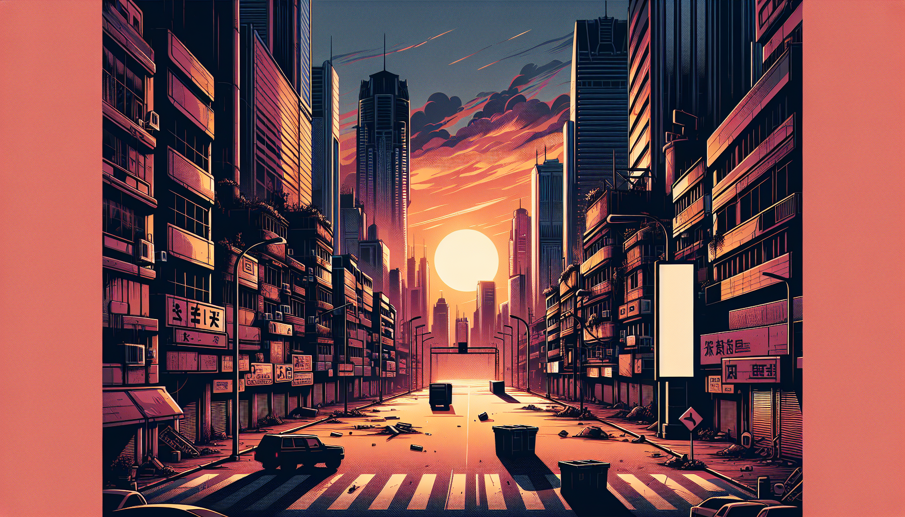 Deserted cityscape at sunset, illustrating the quiet aftermath of a global pandemic.