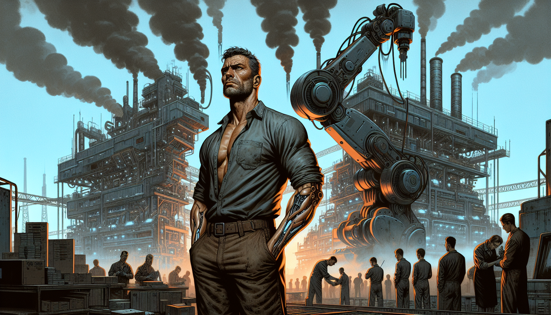 Marcus watches his factory being dismantled and repurposed by machines.