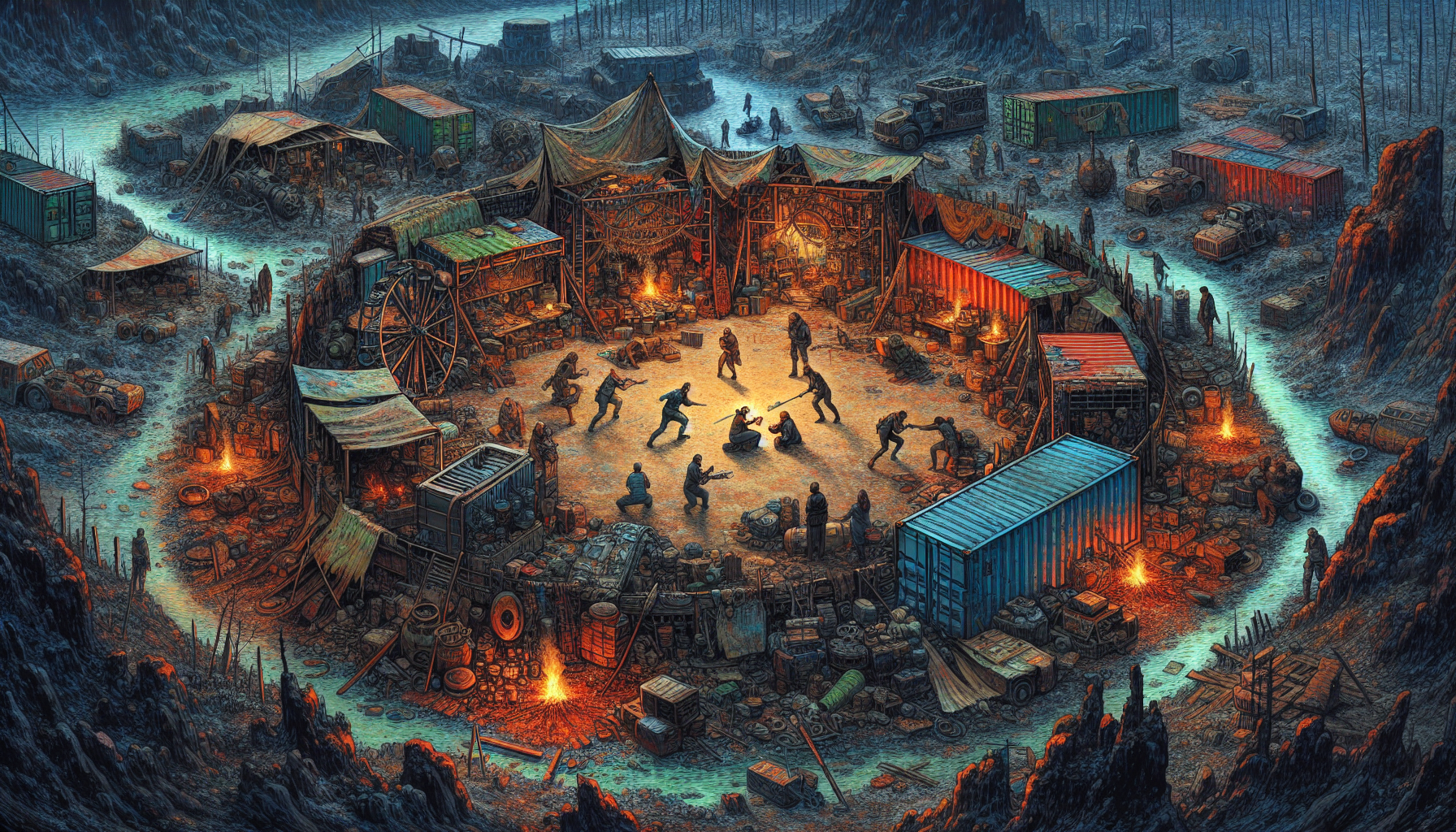 Survivors defend their camp against raiders in a dynamic night battle.