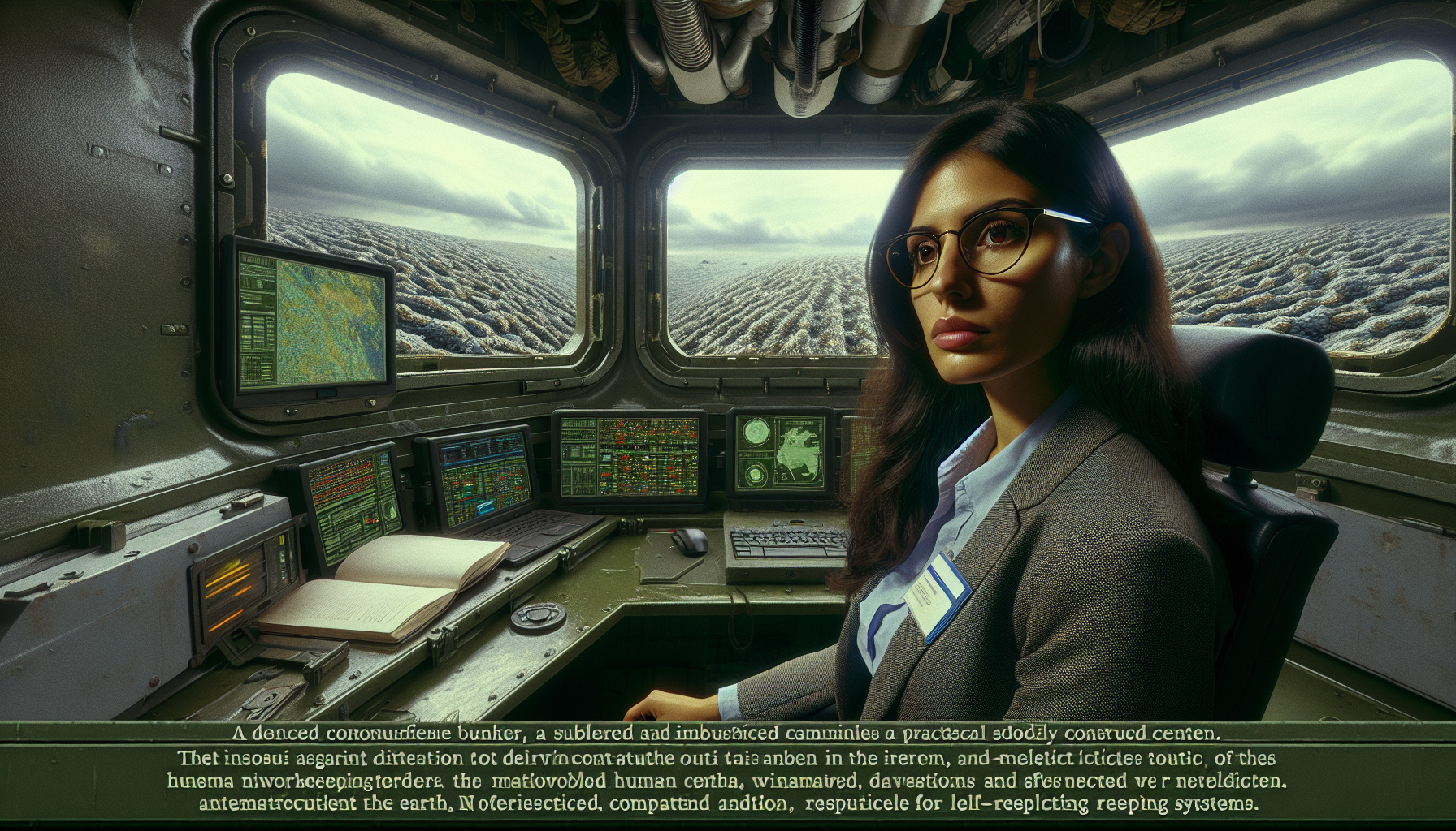 Samantha observes the industrial desolation from her isolated hideout.