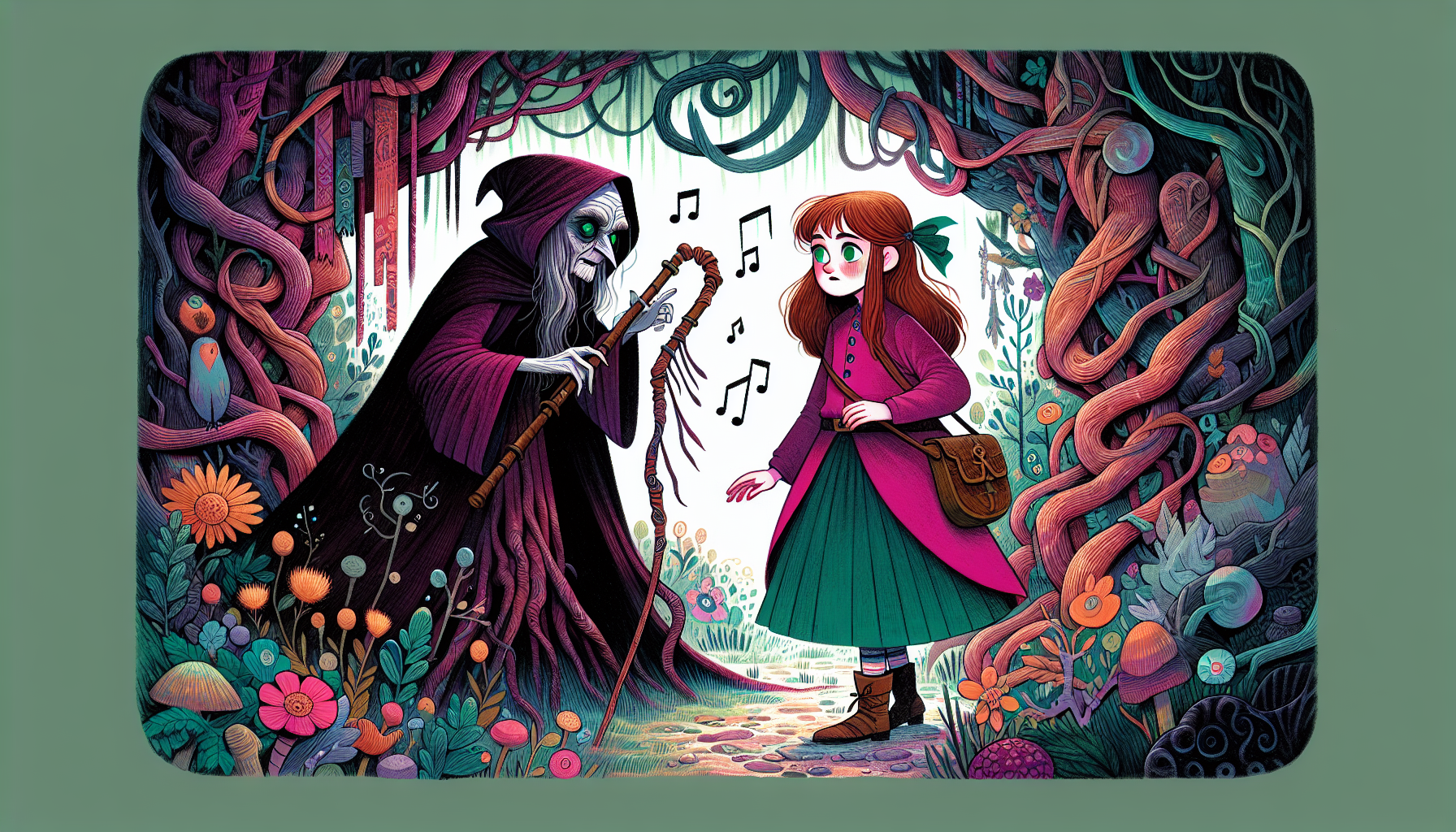 Winnie confronting Corvina, who threatens darkness upon the forest.