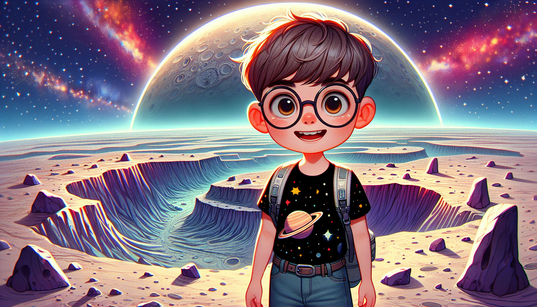 Zack standing on the scorching, cratered surface of Mercury under a star-studded sky.